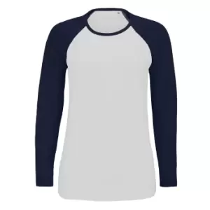 Image of SOLS Womens/Ladies Milky Contrast Long Sleeve T-Shirt (XXL) (White/French Navy)