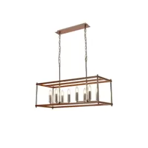 Image of Catskill Linear Ceiling Pendant, 8 Light E14, Walnut, Polished Nickel
