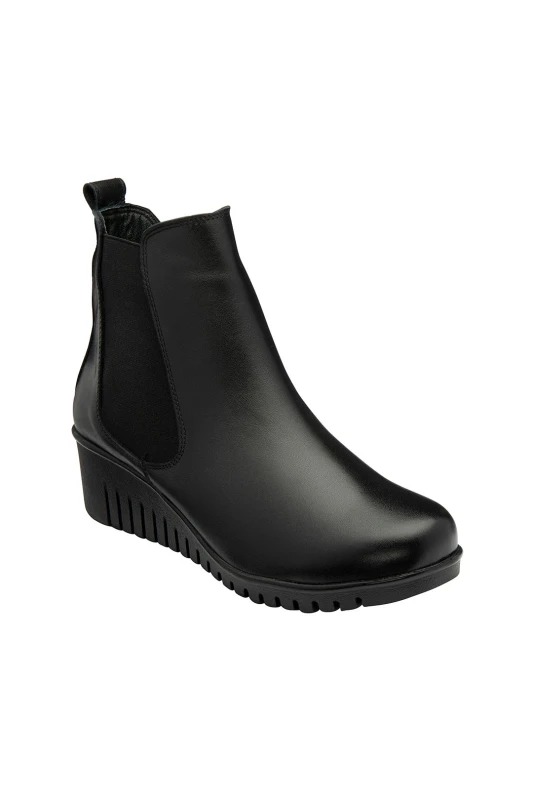 Image of Lotus Black Leather 'Dresden' Wedge Ankle Boots Black female