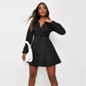 Image of Missguided Tie Belt Collar Skater Dress - Black
