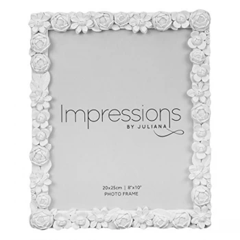 Image of 8" x 10" - Impressions White Resin Floral Photo Frame