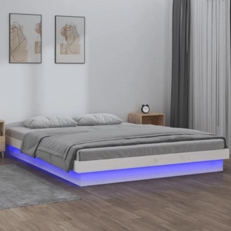 Image of VIDAXL LED Bed Frame without Mattress White Double Solid Wood vidaXL 8720287072010