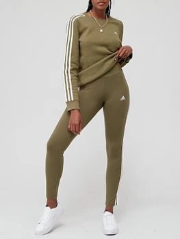 Image of adidas Essentials 3 Stripes Leggings - Khaki, Size L, Women
