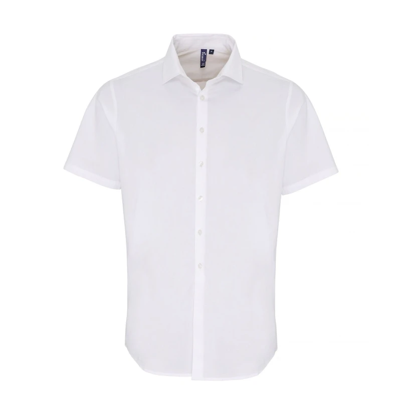 Image of Premier Premier Men Stretch Fit Poplin Short Sleeve Shirt in White Size: X-Small White XS Male 5059269013172