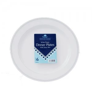 Image of Essential Housewares Essential Dinner Plate with Silver Rim 6 Pack