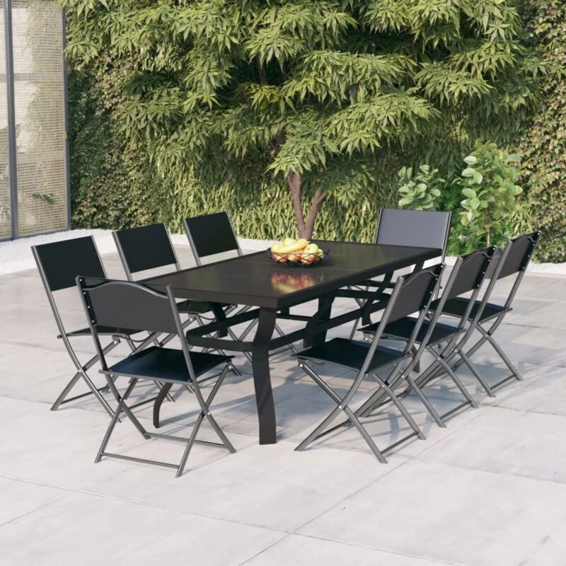 Image of VIDAXL 9 Piece Garden Dining Set Grey and Black Vidaxl 8720286980866