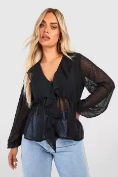 Image of Plus Dobby Ruffle Smock Top