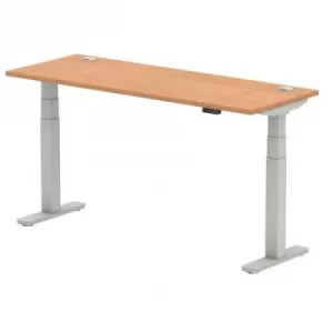 Image of Air 1600/600 Oak Height Adjustable Desk with Cable Ports with Silver Legs