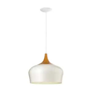 Image of Pendant Ceiling Light Colour Cream & Oak Coloured Steel Bulb E27 1x60W
