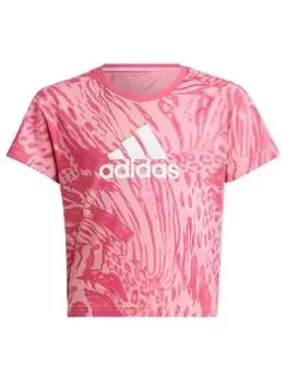 Image of adidas Future Icons Junior Girls All Over Print T-Shirt - Light Pink, Size 13-14 Years, Women