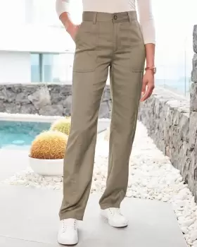 Image of Cotton Traders Womens Casual Lyocell-Rich Straight-Leg Trousers in Green