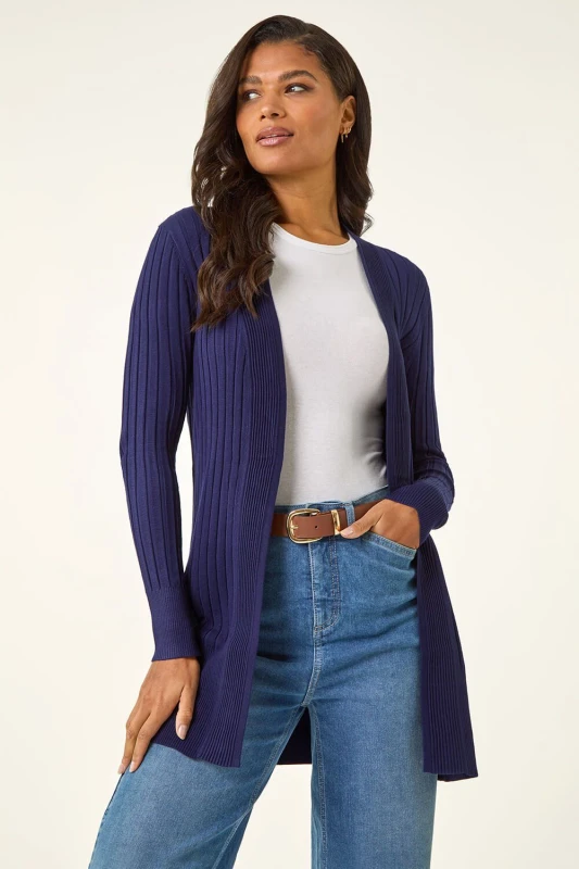 Image of Roman Longline Stretch Ribbed Cardigan Midnight