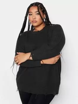 Image of Yours Fashion Distressed Jumper Black, Size 26-28, Women