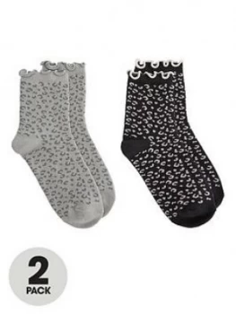 Image of Mango Girls 2 Pack Leopard Print Socks - Grey