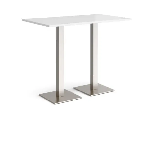 Image of Brescia Brescia rectangular poseur table with flat square brushed steel bases 1400mm x 800mm - white White BPR1400-BS-WH