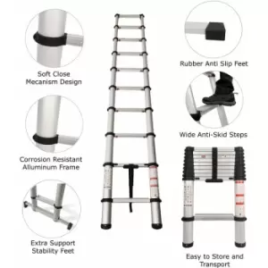 Image of Extra Wide Telescopic Ladder with Soft Close Design - 3.8m - Silver