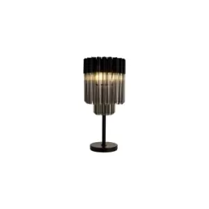 Image of Poland Table Lamp 3 Light E14, Matt Black, Smoke Sculpted Glass