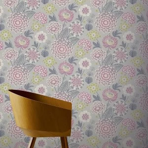 Image of Vintage Bloom Raspberry Wallpaper Raspberry