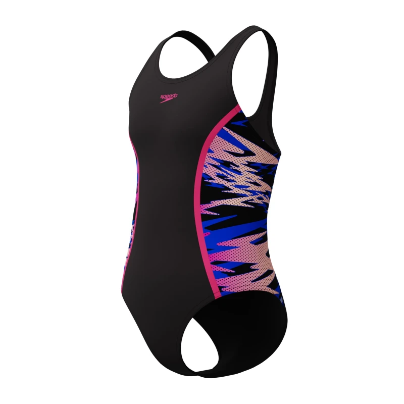Image of Speedo Girls Hyperboom Splice Muscleback Swimsuit Swimming Costume Anthracite/Margarita Pink 6 Years Anthracite/Margarita Pink
