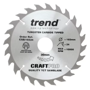 Image of Trend CRAFTPRO Wood Cutting Saw Blade 165mm 24T 30mm