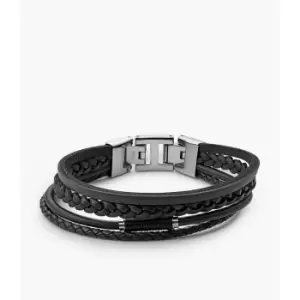 Image of Fossil Mens Vintage Casual Leather Multi Strand Bracelet - Black