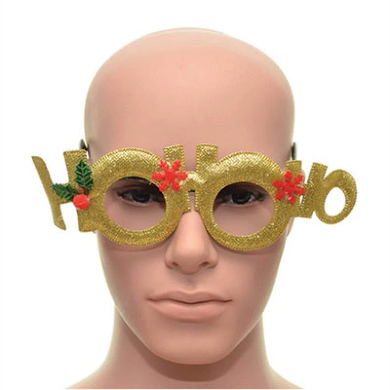Image of Shatchi Novelty Glitter Gold Ho Ho Ho Christmas Glasses Christmas Party Props Photo Booth Accessories Stocking Fillers
