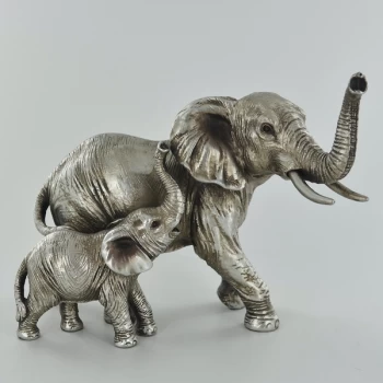 Image of Antique Silver Elephant Family Ornament