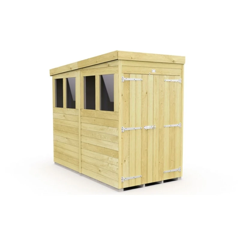 Image of Buttercup Farm 4 x 8 Feet Pent Shed - Double Door W/ Windows - L231 x W127 x H201cm in Brown Brown Unisex