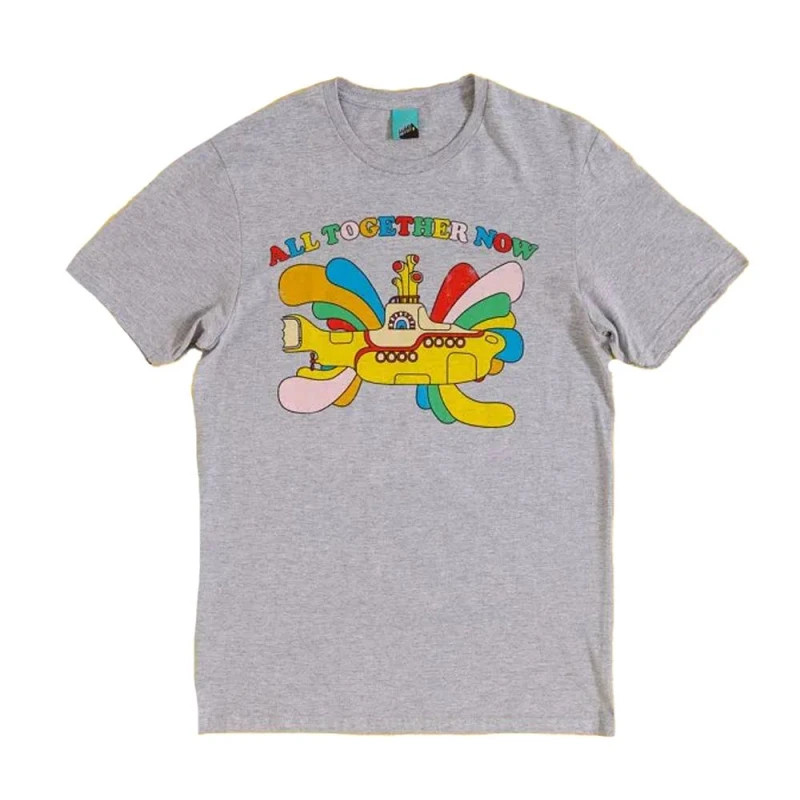Image of The Beatles Mens Yellow Submarine All Together Now T-Shirt in Grey Size: Medium Grey Male M
