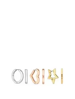 Image of Mood Mood Tri Tone Polished Meaningful Hoop Earrings - Pack Of 3