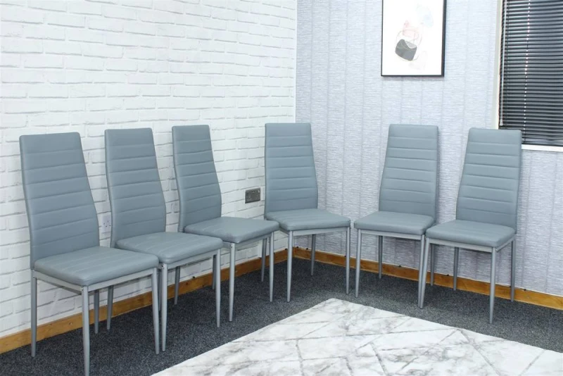 Image of KOSY KOALA Leather Dining Chairs Set of 6 Grey Kitchen Chairs 6 grey metal chairs
