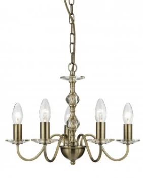 Image of 5 Light Multi Arm Ceiling Pendant Antique Brass, Candelabra, E14