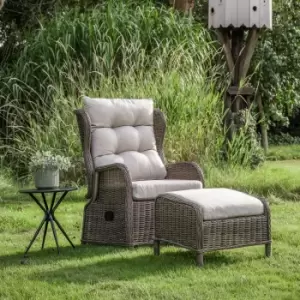 Image of Gallery Outdoor Mileva Reclining Chair and Footstool Set Natural