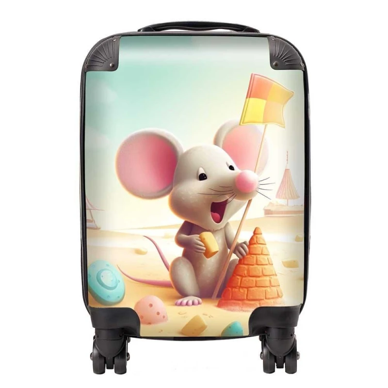 Image of Warren Reed - Designer A Mouse On A Beach Holiday Suitcase in Yellow Size: Large Yellow Unisex Large