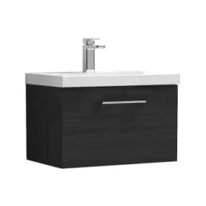 Image of Arno Charcoal Black 600mm Wall Hung Single Drawer Vanity Unit with 40mm Profile Basin - ARN622A - Charcoal Black - Nuie