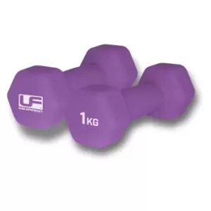 Image of UFE Urban Fitness Hex Dumbbells - Neoprene Covered (pair) (2 X 1Kg - Purple)