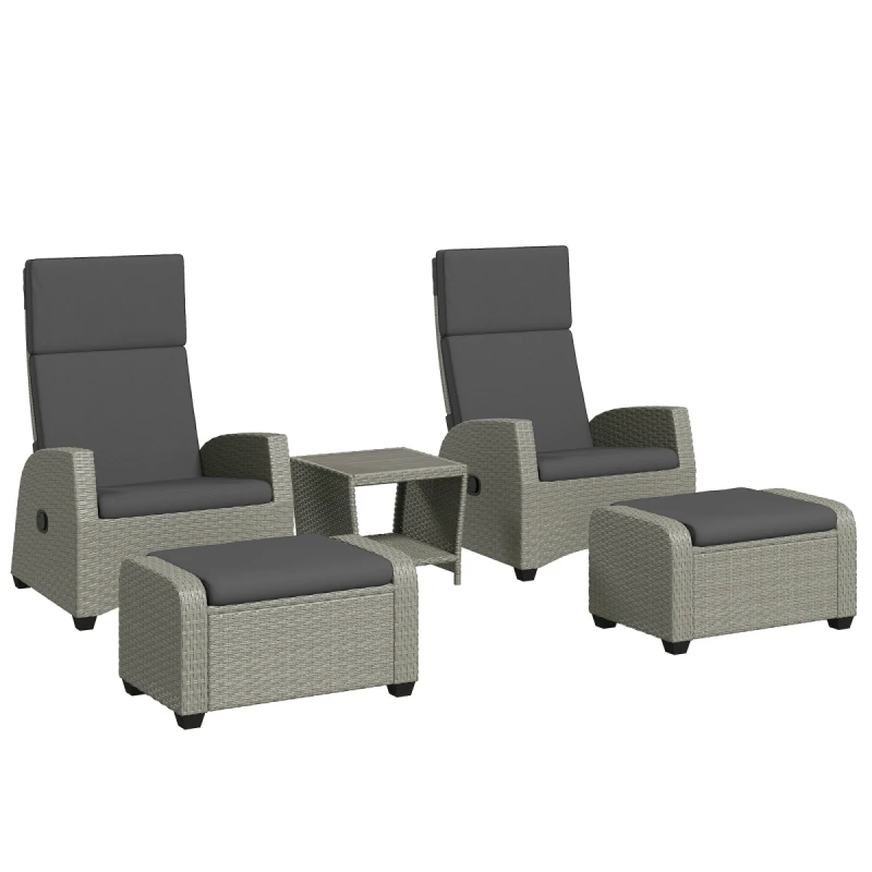 Image of Outsunny 5 PCs Rattan Garden Furniture Set with Reclining Chairs - Grey TJ Hughes 5063603021310