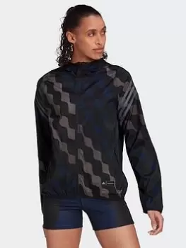 Image of adidas Marimekko Run Icons 3-Stripes Hooded Running Windbreaker, Orange Size M Women