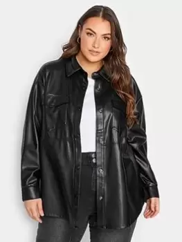 Image of Yours Pu Shacket Black, Size 16, Women