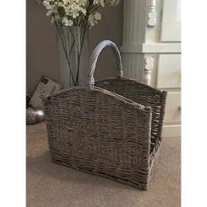 Image of Willow Log Baskets Set of 2 with Handles Grey Wash 50cm