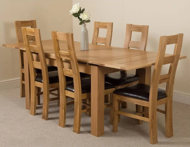 Image of Thats Furniture Richmond 140-220cm Oak Extending Dining Table & 6 Yale Chairs in Brown Brown Unisex