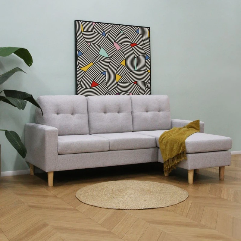 Image of Home Garden Direct Pisa Small Corner Sofa with Reversible Chaise - Soft Woven Fabric Oatmeal in Beige Size: 3 Seater Beige Unisex 3 Seater