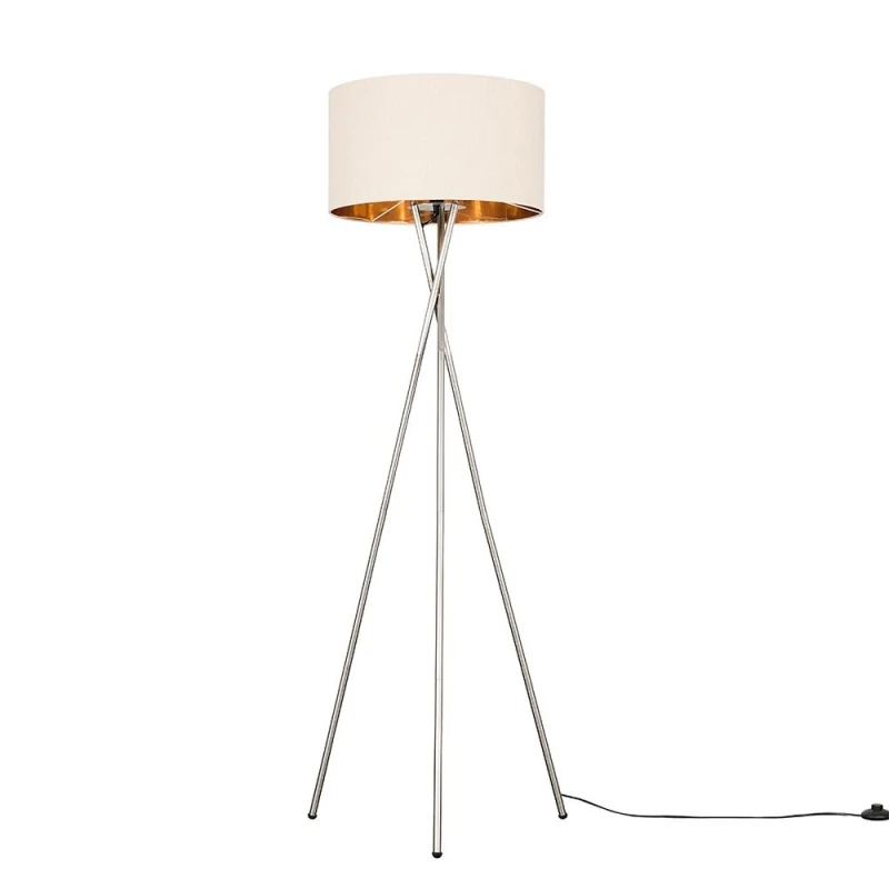 Image of ValueLights ValueLights Camden Brushed Chrome Floor Lamp with Beige & Gold Lamp Shade and Bulb Beige One Size Unisex 5055759992941
