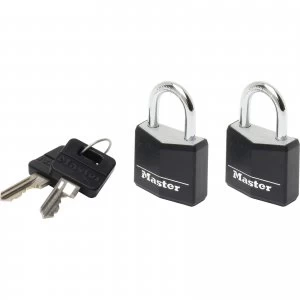 Image of Masterlock Aluminium Vinyl Padlock Pack of 2 Keyed Alike 20mm Black Standard
