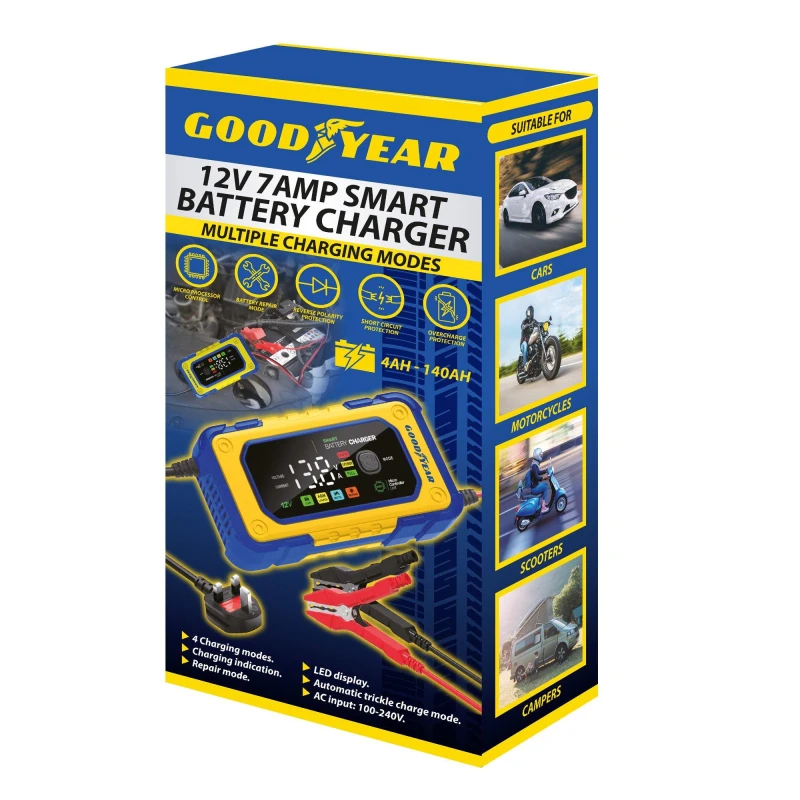 Image of Goodyear 12V 7A Smart Battery Charger Blue & Yellow unisex One Size