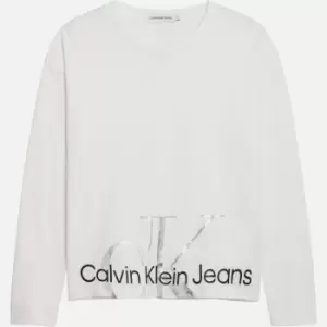 Image of Calvin Klein Girlong Sleeve Metallic Monogram Long Sleeve T-Shirt - Bright White - 8 Years