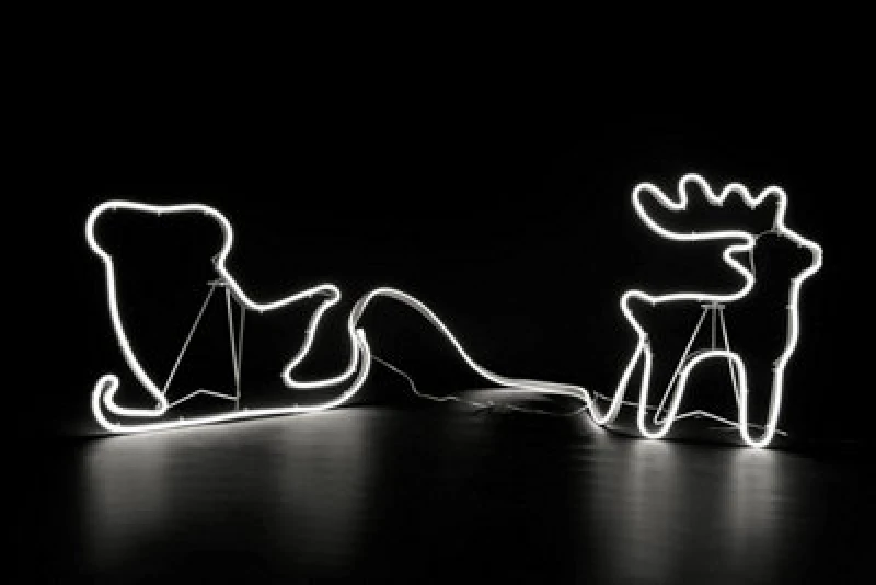 Image of Shatchi Reindeer With Sleigh Neon Effect Rope Light Silhouette Double Side 90 Cool White Leds