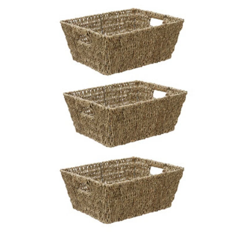 Image of Jvl Large Hand Woven Seagrass Rectangular Storage Baskets, 14L, Set Of 3 15-407-3