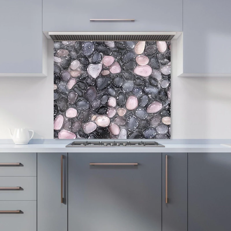Image of Warren Reed - Designer Glossy Pebbles in Soft Hues Kitchen Splashback in Black Size: 700mm x 650mm Black Unisex 700mm x 650mm