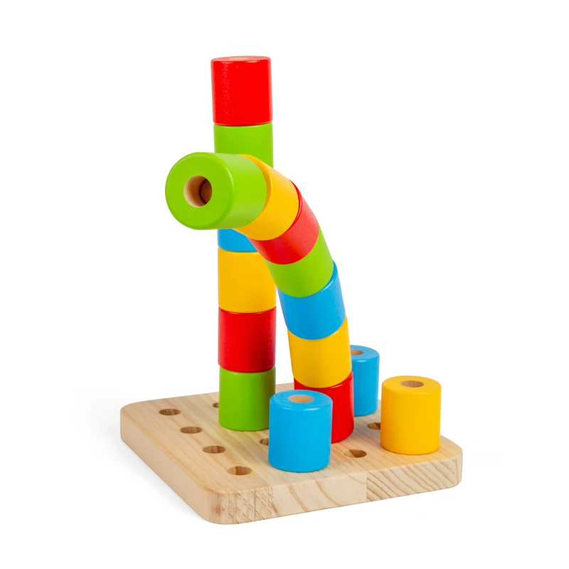 Image of Bigjigs Toys Wobbly Peg Board - 17 giocattoli impilabili in legno attivita di apprendimento precoce Montessori regali ecologici ed educativi per neo